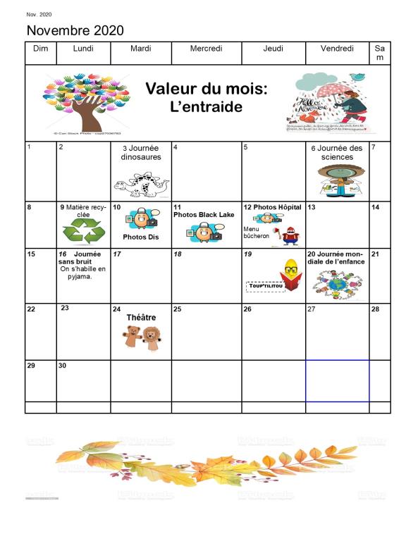 journal novembre calendrier