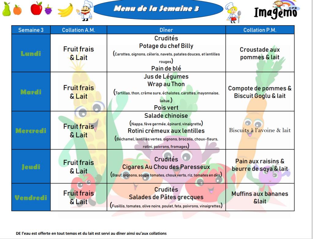 Menu hiver - semaine 3 