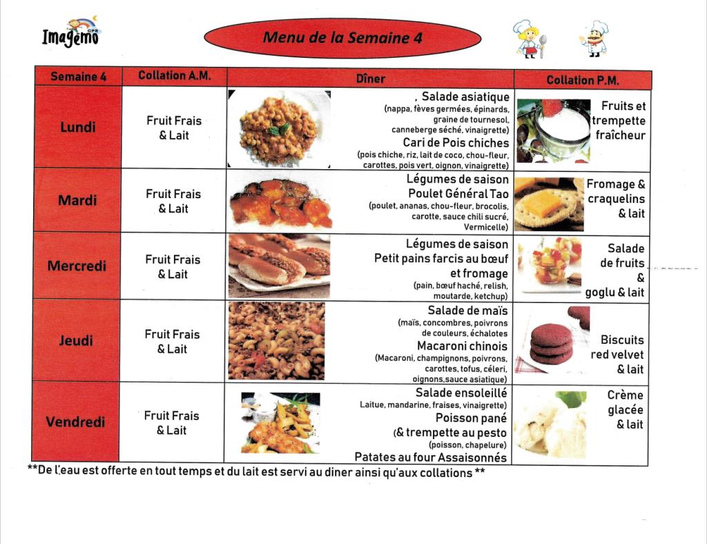 Menu d'été - Semaine 4