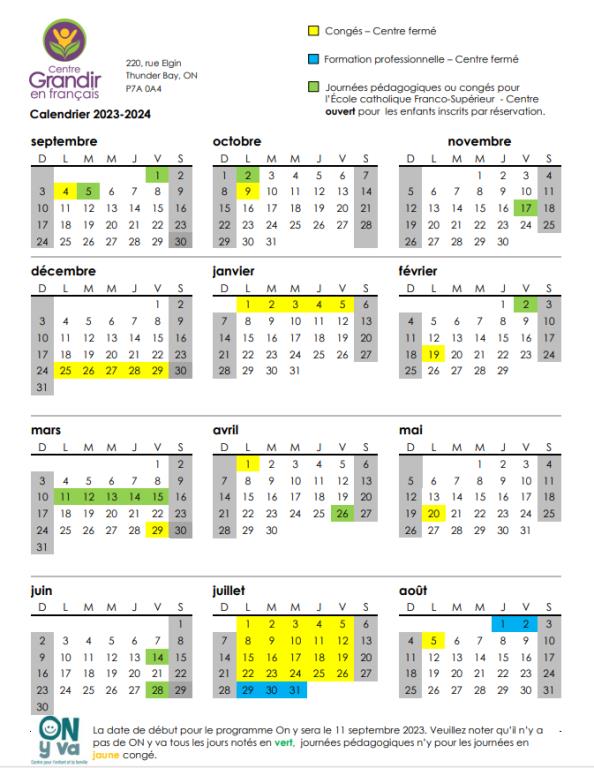 calendrier 2023-2024